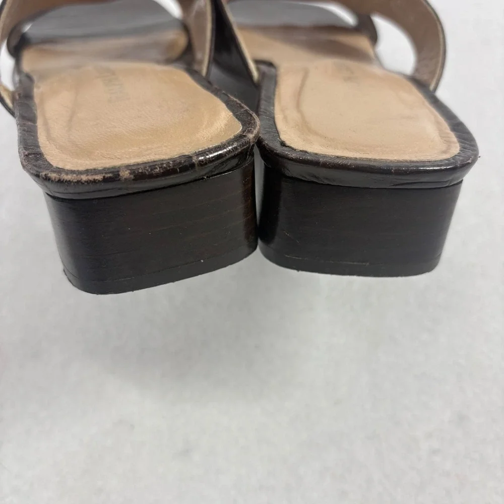 VTG Y2K Ralph Lauren Slide Sandals Women 6.5B Brown Croc Embossed Mule Old Money